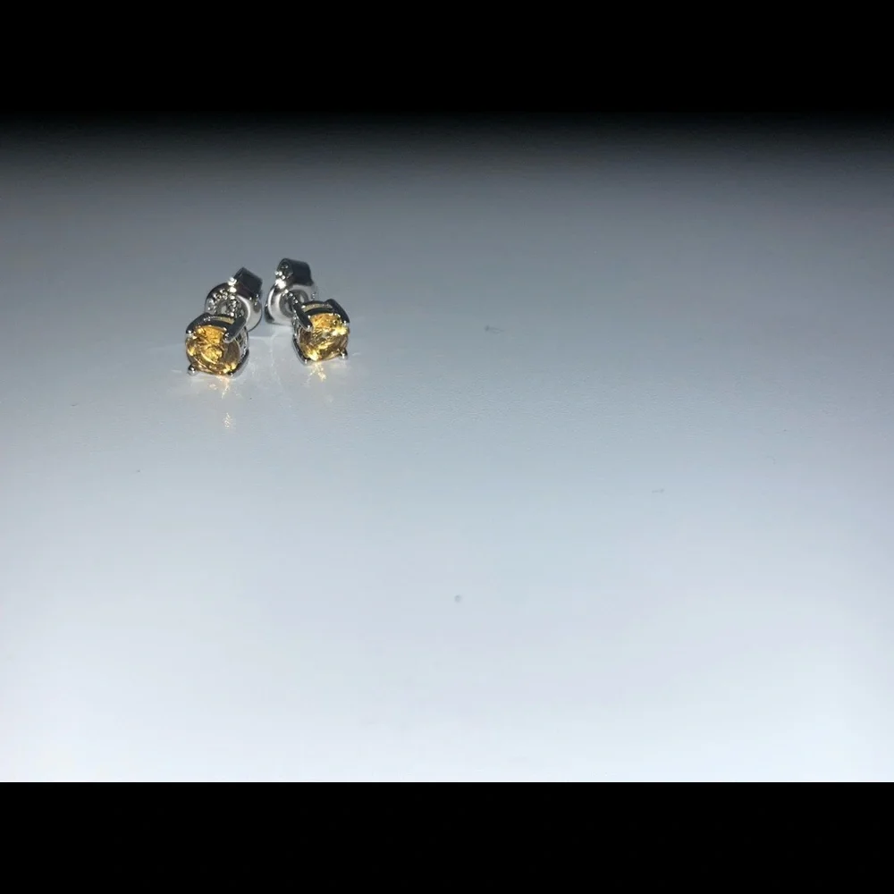 Silver Citrine Natural Gemstone Stud Earring - Picture 4 of 5